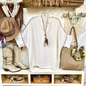 Trendy LINEN boho blouse w result vacay beach vibe